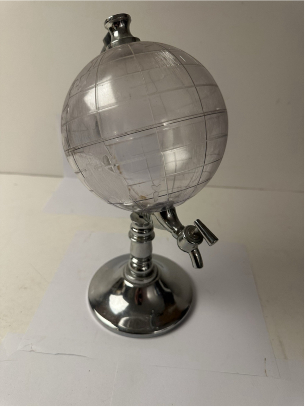 Vintage Etched Globe Liquor Decanter Beverage Dispenser Spigot Base Barware